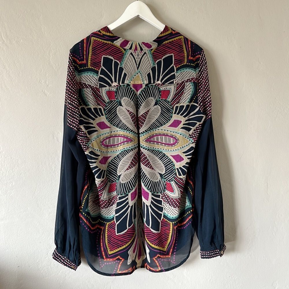 TJ Collection Women Blue Long Sleeve Blouse - Picture 6 of 11